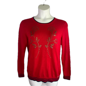 Tommy Hilfiger Red Navy with Floral Brash Embellishments Sweater SKU0289